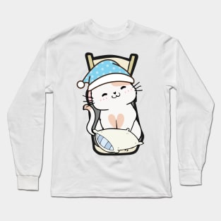 Cute white cat is going to bed Long Sleeve T-Shirt